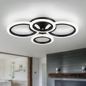 Modern LED Flush Mount Ceiling Light, 4 Rings Black Close to Ceiling Light Fixtures, Kitchen Lighting Fixture Ceiling Lamp for Bedroom, Living Room, Laundry Room, 4000K Not Dimmable