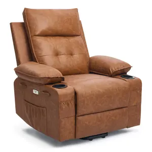 Power Lift Chair for Elderly,Electric Recliner Chair with Vibrating Massage & Heating,Living Room Chair with Thickened armrest,USB Ports,2 Cup Holders,Brown