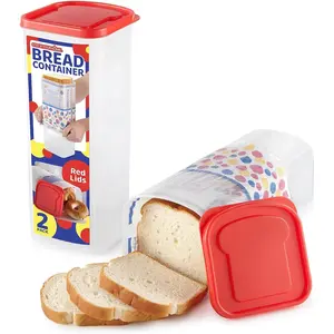 2 Pack Bread Loaf Keeper, Fresh Bread Storage Container, Clear Sandwich Bread Saver, Bread Holder - Bread Bin for Bun, Bagel, and Bread Loaf, Plastic Bread Box (Red)