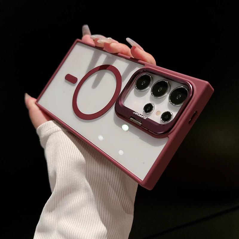 For Samsung Galaxy S25 S24 S23 Plus Ultra Shockproof Camera Ring Stand Heavy Duty Clear Case Compatible With MagSafe Cover + Camera Lens Protector