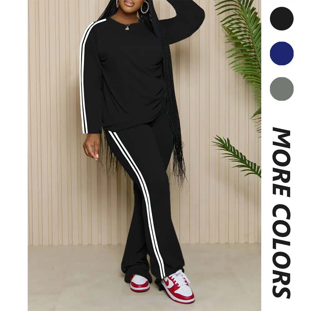 Women's 2 Piece Outfits Crewneck Long Sleeve Tops and Flare Pants Lounge Sets Tracksuit