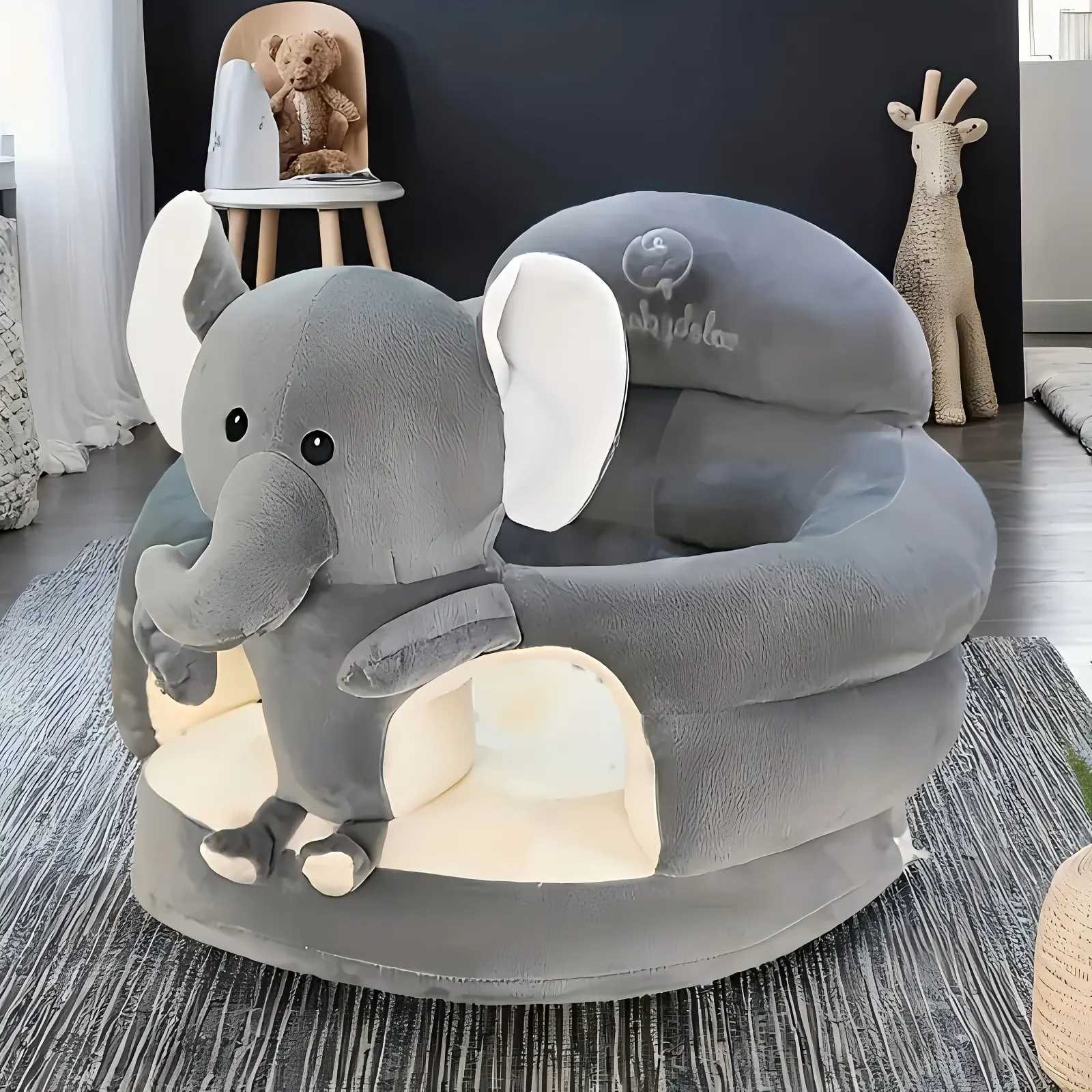 Youngsters' Learning Chair, Soft Plush Elephant-Shaped with Backrest, Safe & Comfortable Support Seat for Sit And Stand Practice, Gray, Red, or Yellow, Perfect for Youngsters