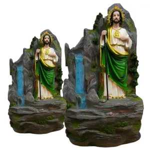San Judas 12"-18" inches Tall Fountain with Light Fuente St Jude Estatua - Detailed Figure with Green and Gold Fuente  Brand New Religious Decor Standing  Saint