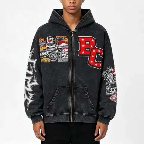 Sopula Studio Men's 90s-Inspired Collared Washed Graphic Hoodie - Retro Peace Club Design, Casual Sportswear, Streetwear, Mensfashion