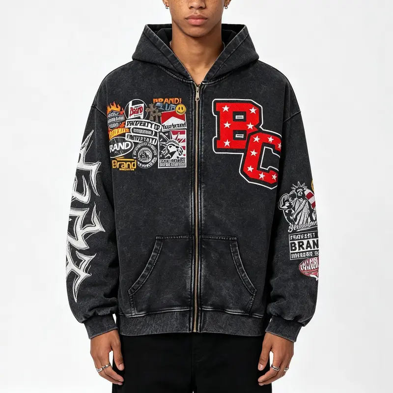 Sopula Studio Men's 90s-Inspired Collared Washed Graphic Hoodie - Retro Peace Club Design, Casual Sportswear, Streetwear, Mensfashion