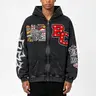 Sopula Studio Men's 90s-Inspired Collared Washed Graphic Hoodie - Retro Peace Club Design, Casual Sportswear, Streetwear, Mensfashion