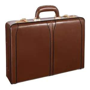212 MAIN McKlein Lawson Men's Attache Case, Full Grain Oil Tanned Brown Leather, Men's Briefcase with Combination Lock, Protective Ft, Top Handle, Full Grain Leather, Protective Feet