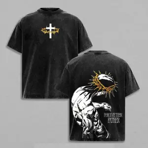 Forgive Them Father: JoJo Jesus Crown of Thorns Vintage Washed Oversized T-Shirt & Hoodie – Premium Heavy Cotton Christian Faith Graphic Tee with Crucifix Cross, Unisex Religious Streetwear Gift for Believers 013