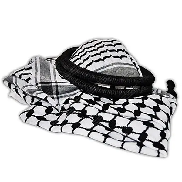 Black & White Middle Eastern Arab Kafiya Keffiyeh with Aqel Rope