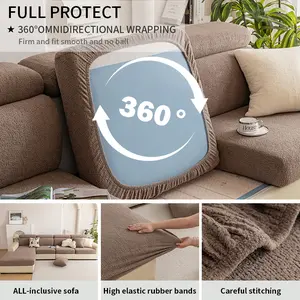 All-Season Universal Plain Sofa Cover, Fleece Material, Elastic and Soft, Anti-Slip, Durable, Dustproof, Pet Proof, Easy to Remove and Wash, Stretch Sofa Cover, Elastic Sofa Slipcover