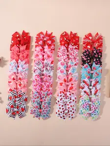 Valentine's Day Heart Print Bow Hair Clips, Cute Girls' Accessories, Princess Headwear, Hair Accessories Set, Random Pack of 20/40 Pieces