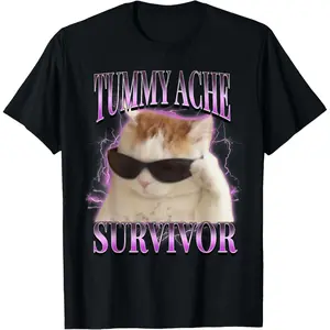 I Survived Today's Tummy Ache Silly Cat Meme T-Shirt