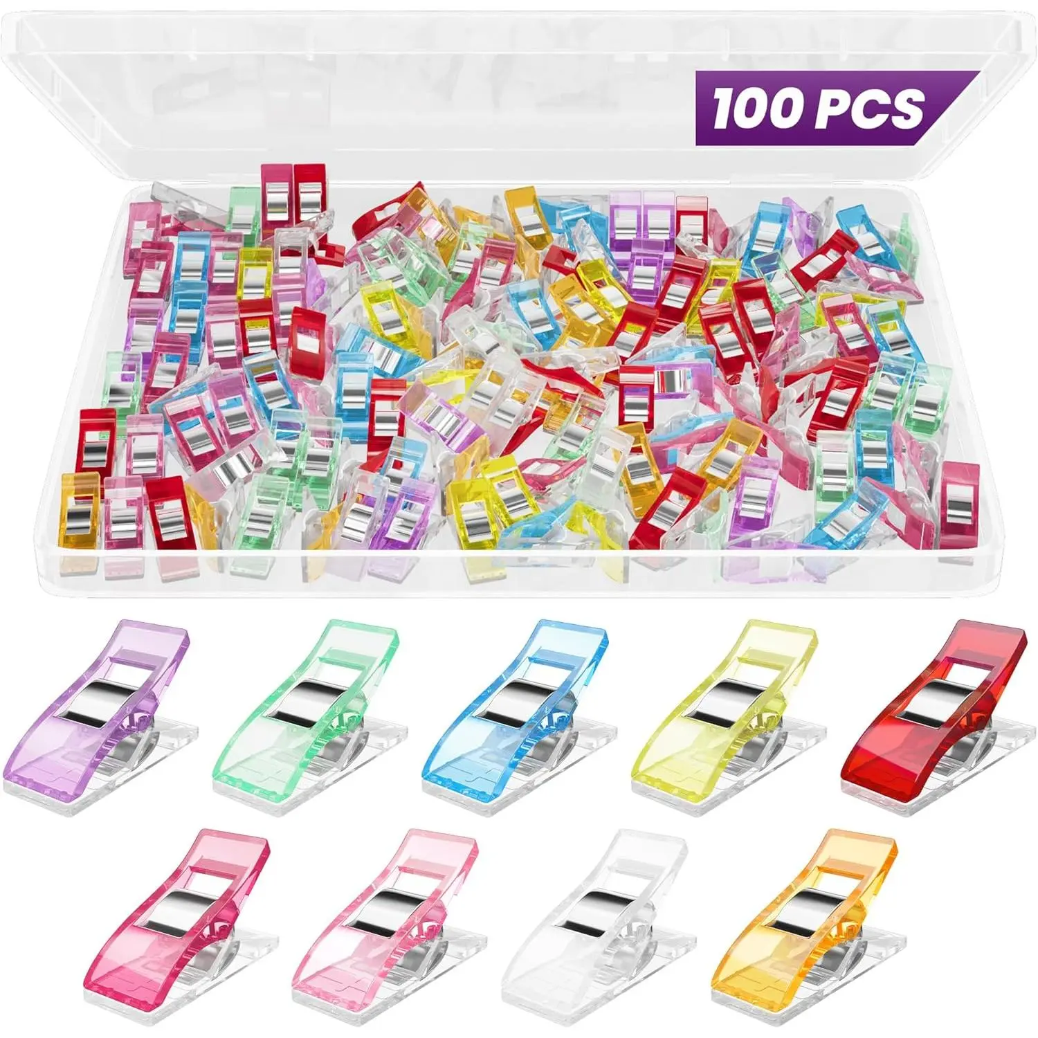 100 count Sewing Clips Multipurpose Quilt Clip for Fabric Multi-Colored Plastic Sewing Quilting Supplies Craft for Small-Scale Projects and Crafting Tools Accessories