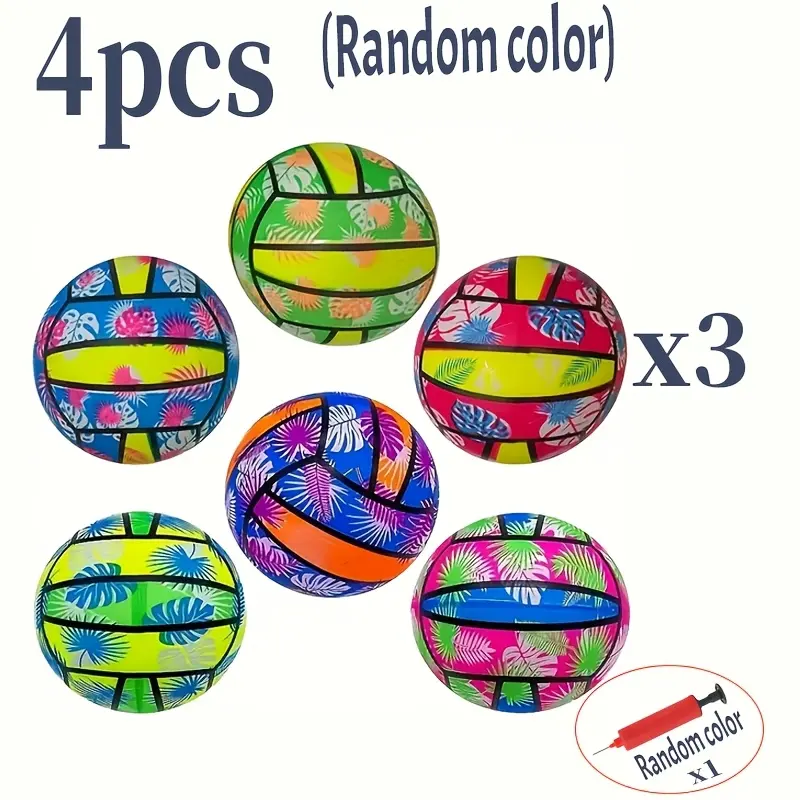 4pcs SummerVibes Durable Inflatable Beach Volleyball with Hawaiian Theme Print - Perfect for Summer Pool and Beach Fun, Ideal Holiday Gift, Multi-color, Beach Volleyball, Summer Essentials