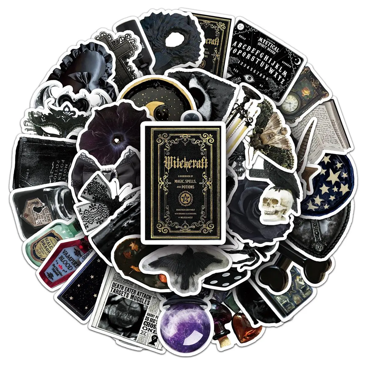 Witchcraft Themed Sticker, 100pcs (50pcs*2) Sticker Set, Round Cartoon Sticker, DIY Decorative Sticker for Scrapbooking, Journaling, Gift Wrapping