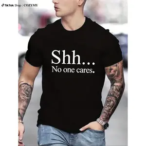 Men's Regular Fit Letter Print Round Neck Short Sleeve Tee, Casual Crew Neck T-Shirt for Daily Wear, Comfy Knitting Top for All Seasons Crewneck Apparel