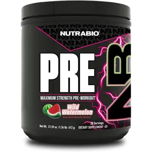 NutraBio PRE Workout – Maximum Strength Formula for Energy & Focus – 20 Servings – Wild Watermelon – Beta-Alanine, Caffeine, Electrolytes