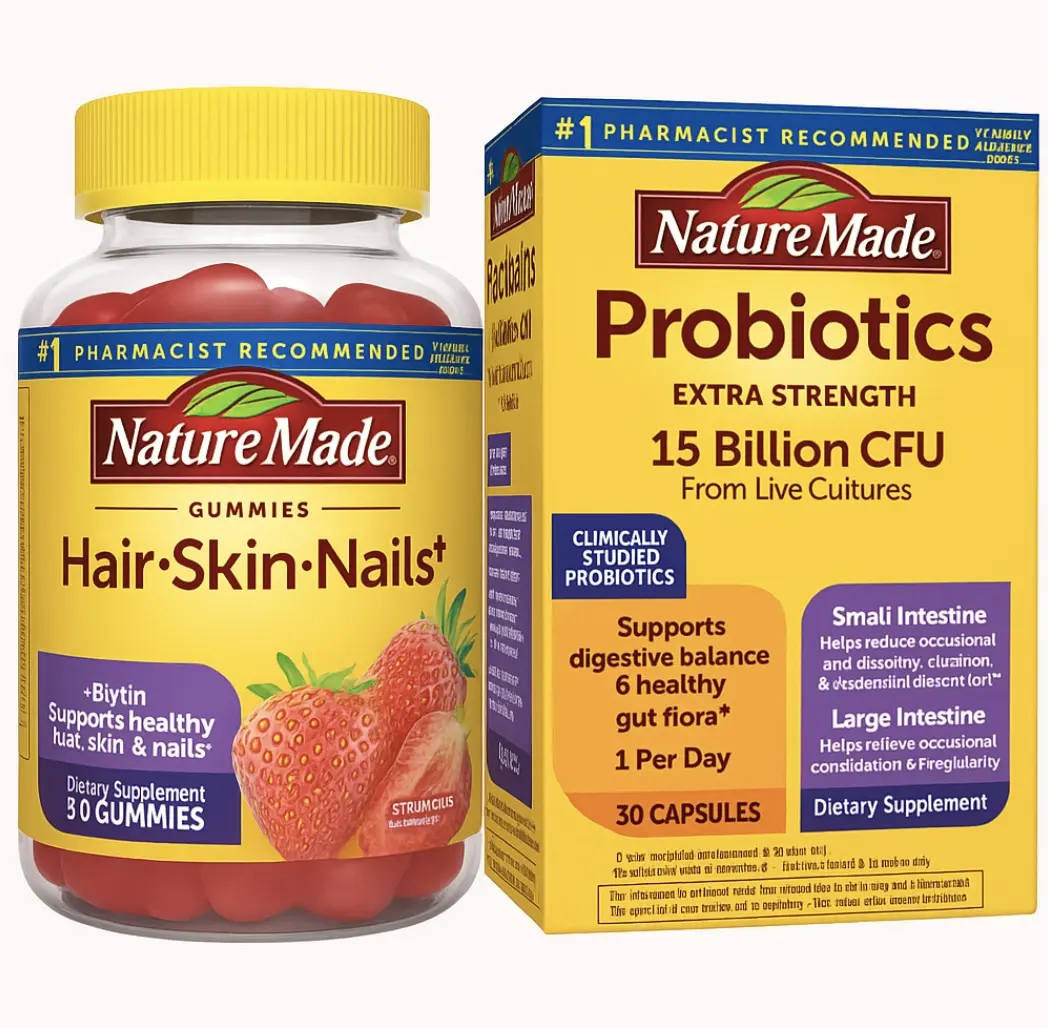 Nature Made Glow-Up Daily Support Bundle for Adults – Hair, Skin & Nails Gummies & Probiotics (2-Pack) Nature Made Glow-Up Daily Support Bundle for Adults – Hair, Skin & Nails Gummies & Probiotics (2-Pack)