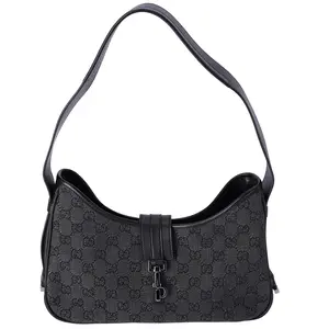 Pre-owned GUCCI Canvas Shoulder Bags GG Shoulder Bag Gray GG 92736 Jacquard Leather
