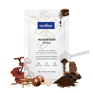 Mushroom Coffee, Organic Instant Coffee with Lions Mane, Reishi, Cordyceps, Collagen, β-Glucan (Prebiotic) for Focus, Energy, Immune and Gut Health Support, 30 Servings