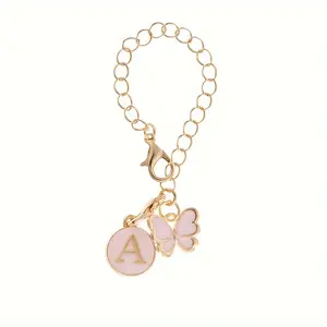 1/20 piece zinc alloy round letter A-Z white pink butterfly letter pendant bag water cup bracelet identification letter jewelry pendant, Letter Charm