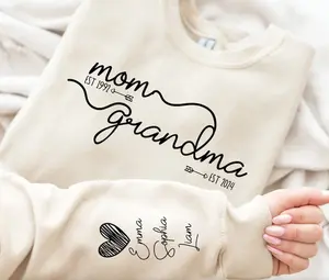 Custom Mom Grandma Est Year Sweatshirt, Mothers Day Gift, Personalized Pregnancy Announcement, Baby Reveal To Family, Gift Sweater For Grandma Hoodie and Sweater; T-shirt Cotton Menswear Sleeve Polyester Tops Underwear