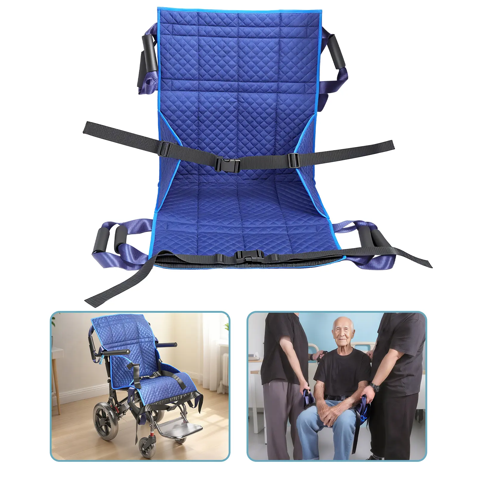 Patient Transfer Sling Lift Pad, Quilted Thick Fabric Transfer Belt with Foam Handles Adjustable Waist Thigh Straps, 260lbs Weight Bearing Mobility Aid for Bedridden Elderly Transfer Between Wheelchair Bed Stairs Home Care