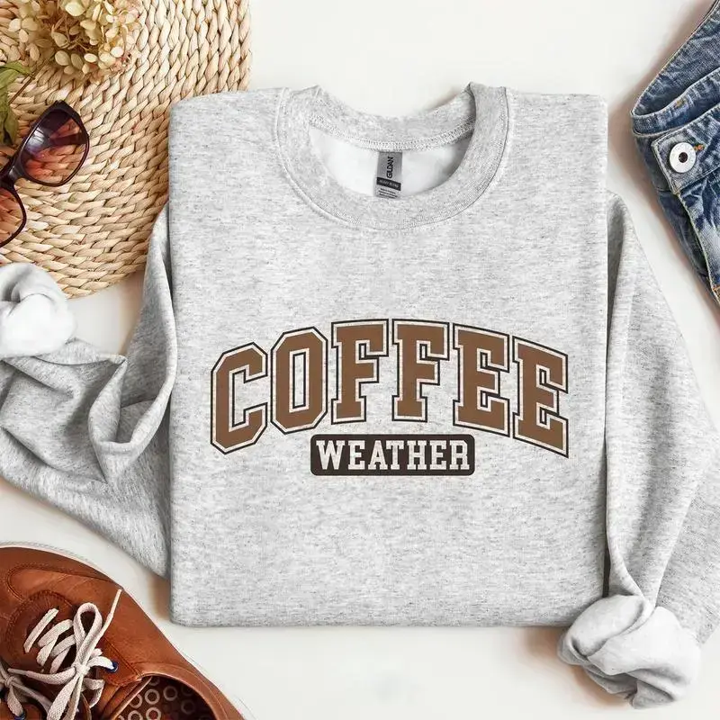 Coffee Weather Crewneck Sweatshirt - Trendy Gift for Coffee Lovers Cotton Menswear, Halloween Sweatshirt Coffee Weather Crewneck Sweatshirt - Trendy Gift for Coffee Lovers Cotton Menswear, Halloween Sweatshirt
