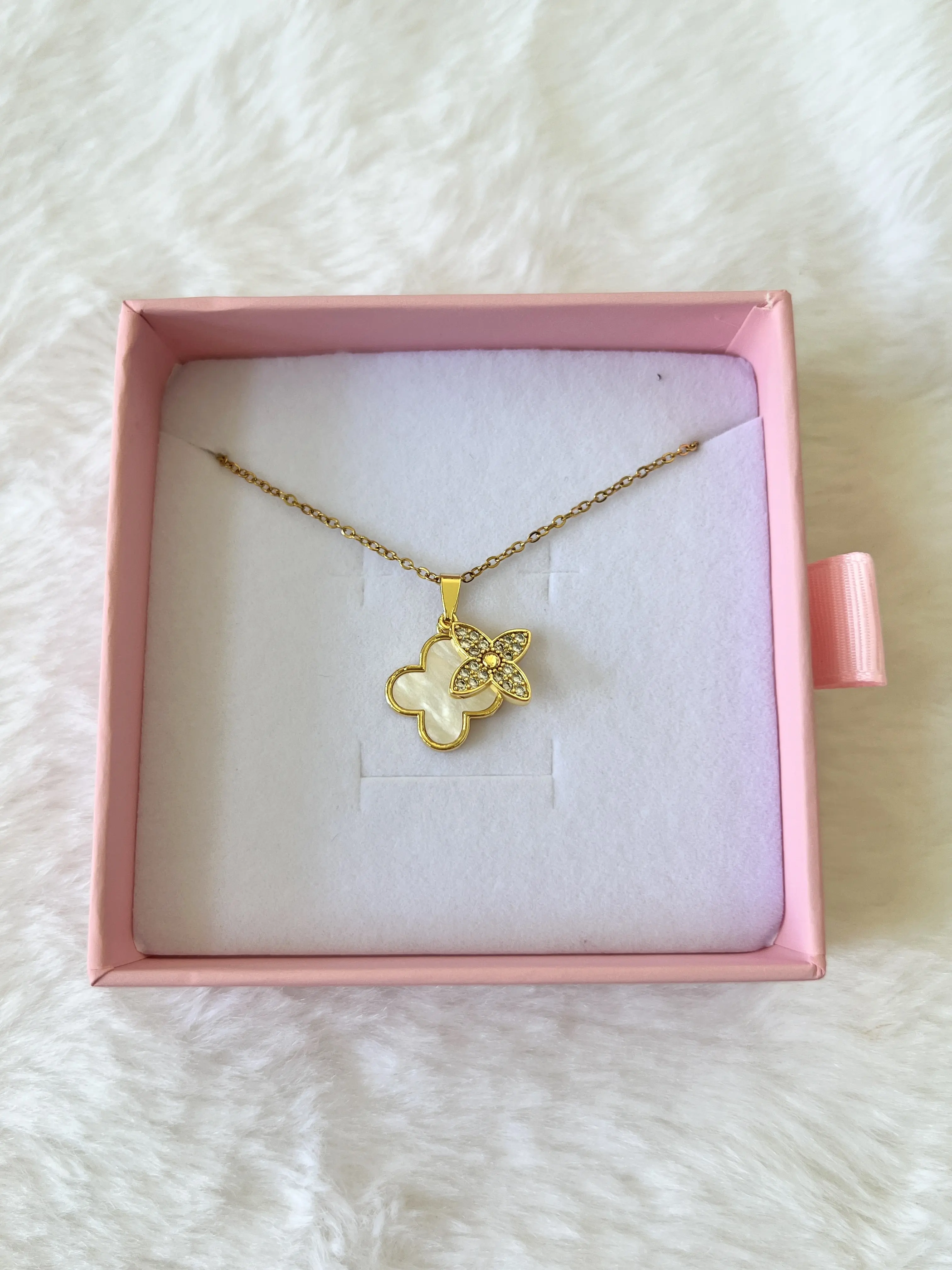 18K Gold Plated CZ White Floral Necklace