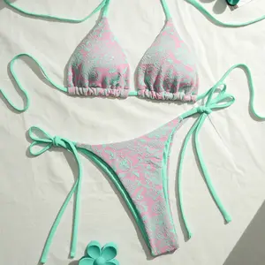 Women's bathing suit top no pads push up triangle swim thong bikinislinky tank top with bikini bottoms unique innovative double fabric bikini specialty fabric lace-up swimsuit women's swimwear bikini