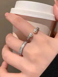 Pearl Open Ring Set, Elegant Adjustable Fashion Jewelry, Vintage Design with Artificial Pearl, Perfect for Daily Wear and Gifts