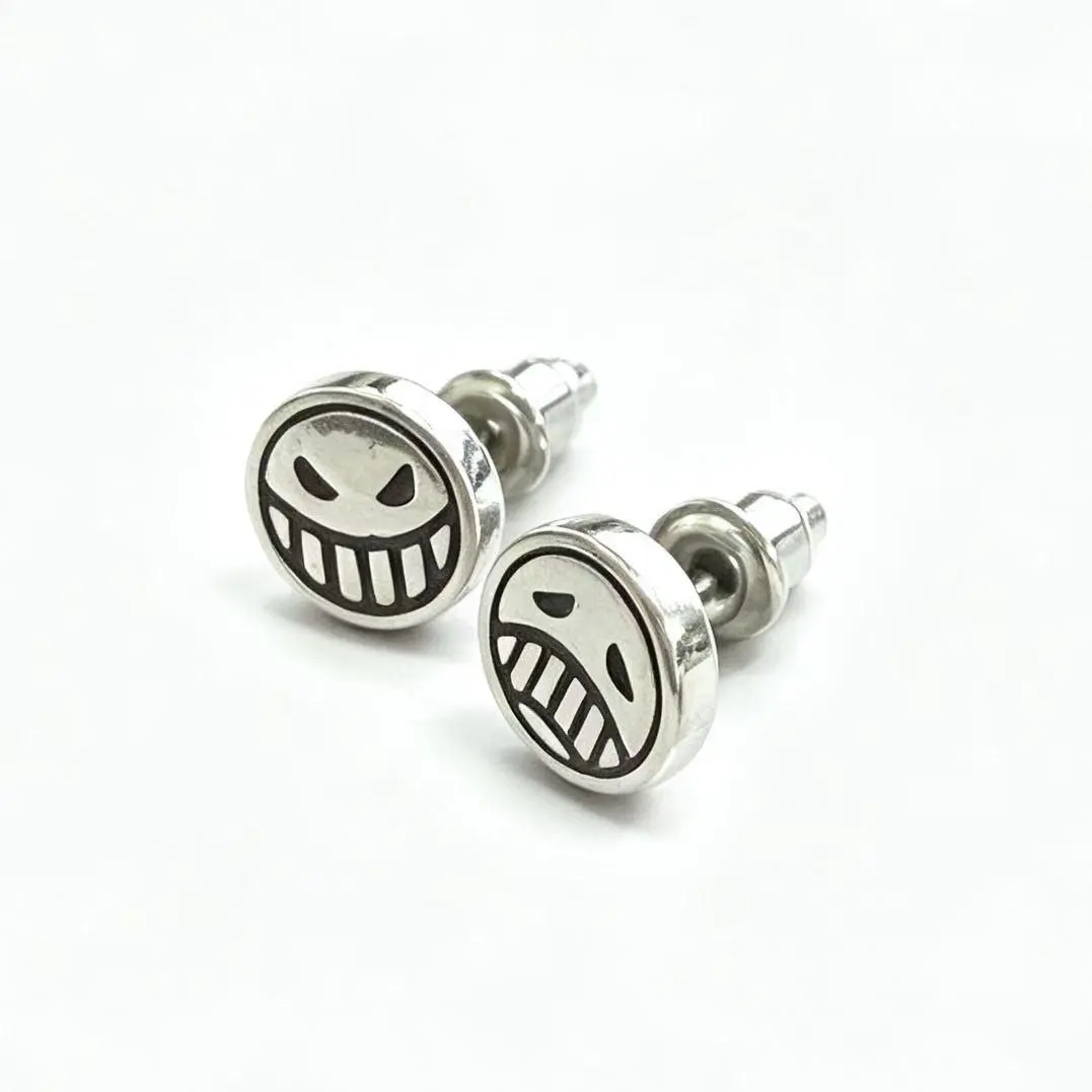 One Piece silver bracelet and ear studs, punk-style fashion alloy bracelet merchandise—a must-have for One Piece fans, great gift for friends