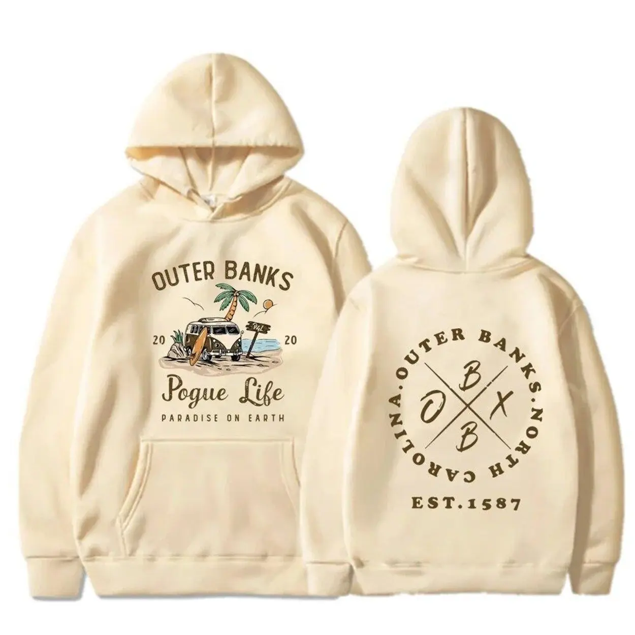Outer Banks 2 Sided Graphic Hoodie Casual Street Style Fleece Fabric Pullover Hooded Sweatshirt Tops Trendy for Women for Men
