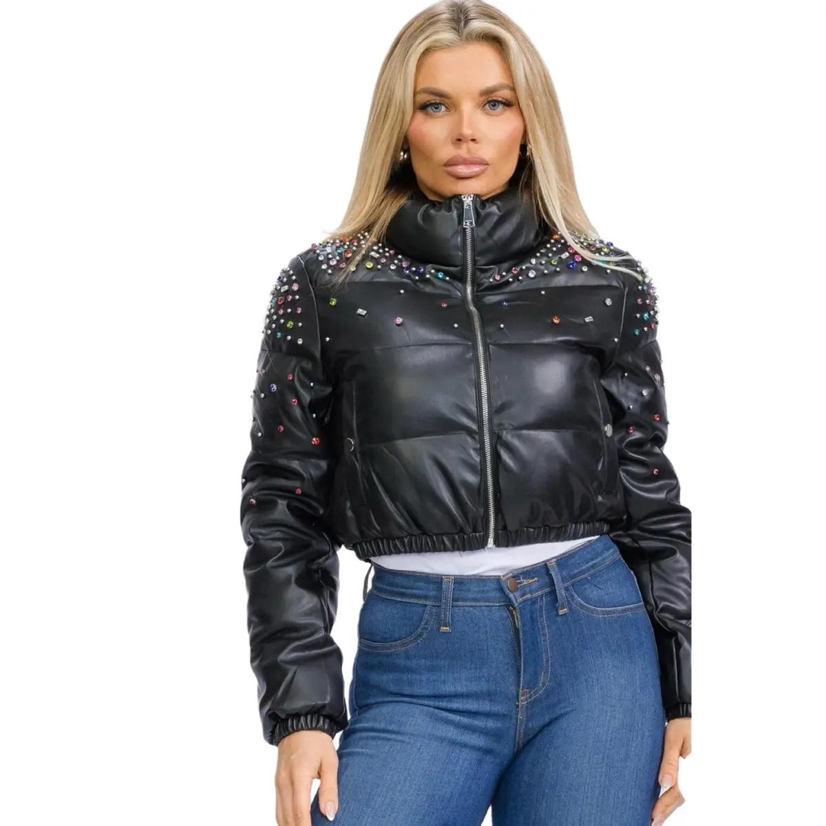 Jenny On The Block Embellished Puffer Jacket for Women - Winter Coat - Coats for Women Womenswear