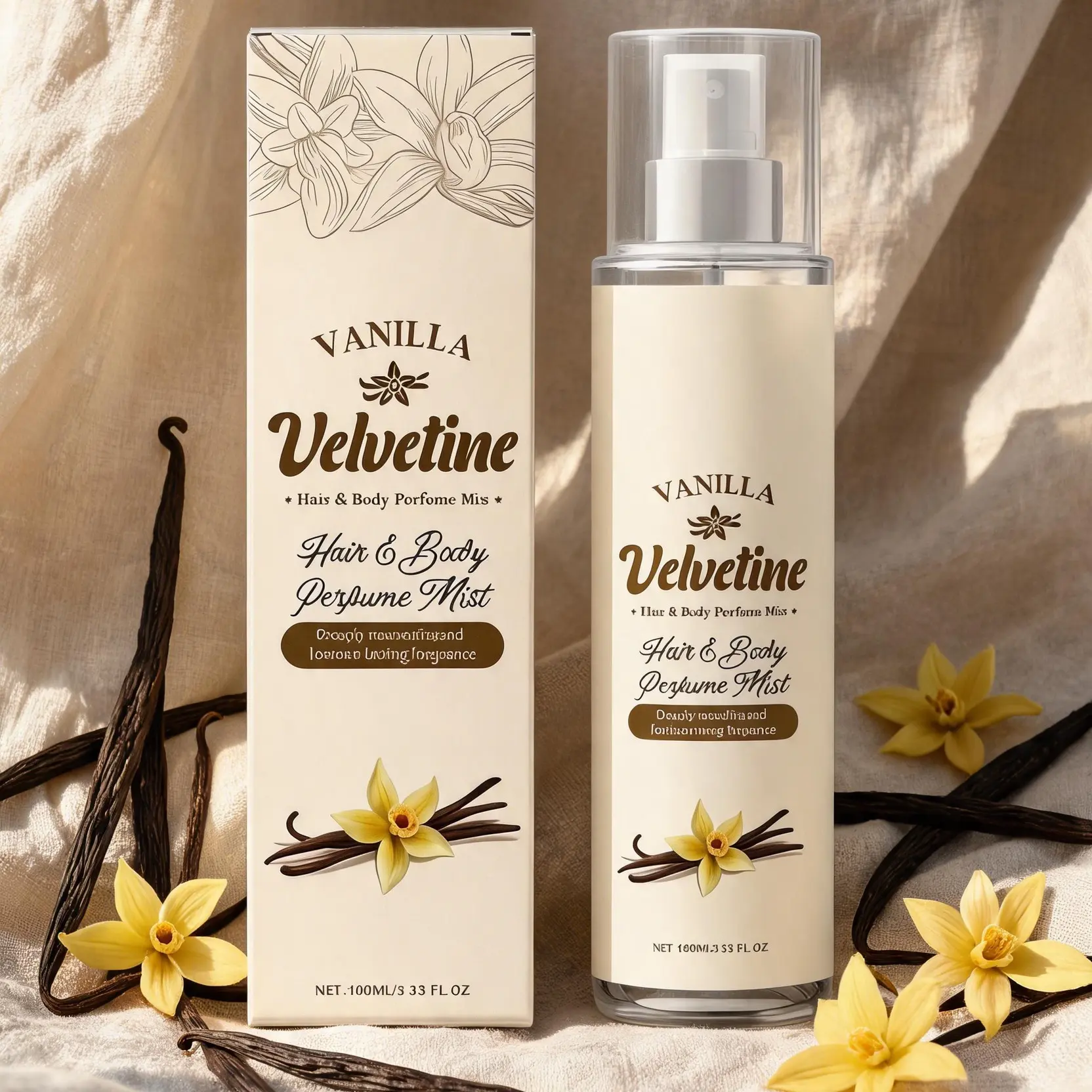 Velvet Vanilla Scented Spray, Long-lasting Light Mist for Body and Hair, Elegant Fragrance for Daily Use, Glycerin, Spray Bottle, Mist Spray Bottle