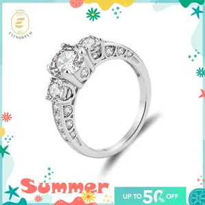 Moissanite 1.98ct Endless Love Three-Stone Ring Round Cut Birthday Wedding Engagement Anniversary Valentine's Day Birthday Gift Daily Wear