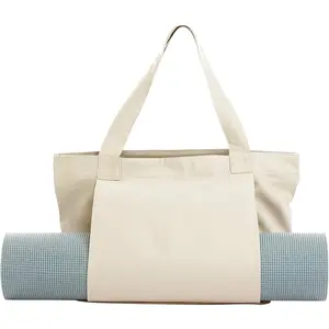 Women Canvas Yoga Mat Carrier Tote Bag, Gym Bag With Yoga Mat Holder Shoulder Strap, Inner Zippered Pocket Fits Standard & Small Mats for Pilates Travel Office Sports Workout Beach