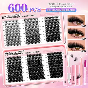600 Pcs DIY Eyelash Extension Kit, Segment Personal Individual Lash Extensions Set , 30-100D Mixed Lengths, Beginner Friendly, Holiday Gift Idea, Go Back To School, DIY Volume Eyelashes