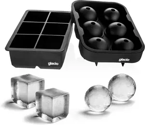 Glacio Silicone Ice Cube Trays – Large Silicone Molds for 2-Inch Ice Cubes and Spheres Whiskey Ice Cube Trays with Lids for Cocktails & Bourbon – Set of 2