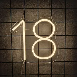18th Birthday Neon Sign Backdrop Decoration LED Neon Light for 18 Years Old Birthday Anniversary Party Wall Decor Banner Supplies for Girl Boy Light Up Number Letter USB Warm White