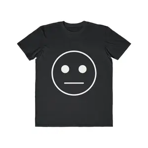 Emoticon Straight Face Tee, Black & White Men's Lightweight Fashion Shirt, I Don't Care Expression, Casual T-Shirt, Funny Graphic Tee, Men's