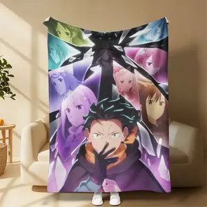 Re Zero Main Characters Shattered Mirror Anime Throw Blanket Subaru Emilia Rem Ram Group Official Art Print, classic birthday & holiday gift for Re:Zero anime and manga franchise fans,soft flannel fleece blanket multi use for bed sofa couch indoor outdoor