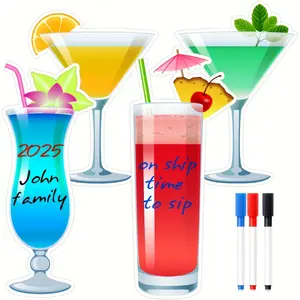 4pcs Cruise Door Magnets - Tropical Drink & Fruit Design, 3pcs Paint Pens, Summer Party Favors for Beach & Cruise, Refrigerator Door Decor, Refrigerator Decorating Magnet, No Electricity Needed, Featherless, Cruise Accessories, Cruise Decorations