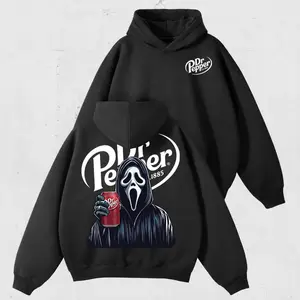 Ghost Face Horror Double-Sided Hoodie, made of batik retro thick cotton fabric, loose fit, crew neck, short sleeves, couple style, summer street style.