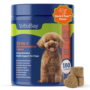 Dog Multivitamin Chewable Supplement - Dog Vitamins and Supplements - 180 Soft Treat Chews, Duck & Pear Flavor - Joint, Skin & Coat Care - Vitamins A, B, C, D, E