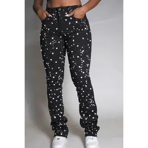 Sareka Black/Silver Rhinestone Stacked Flare Jean Sareka Black/Silver Rhinestone Stacked Flare Jean