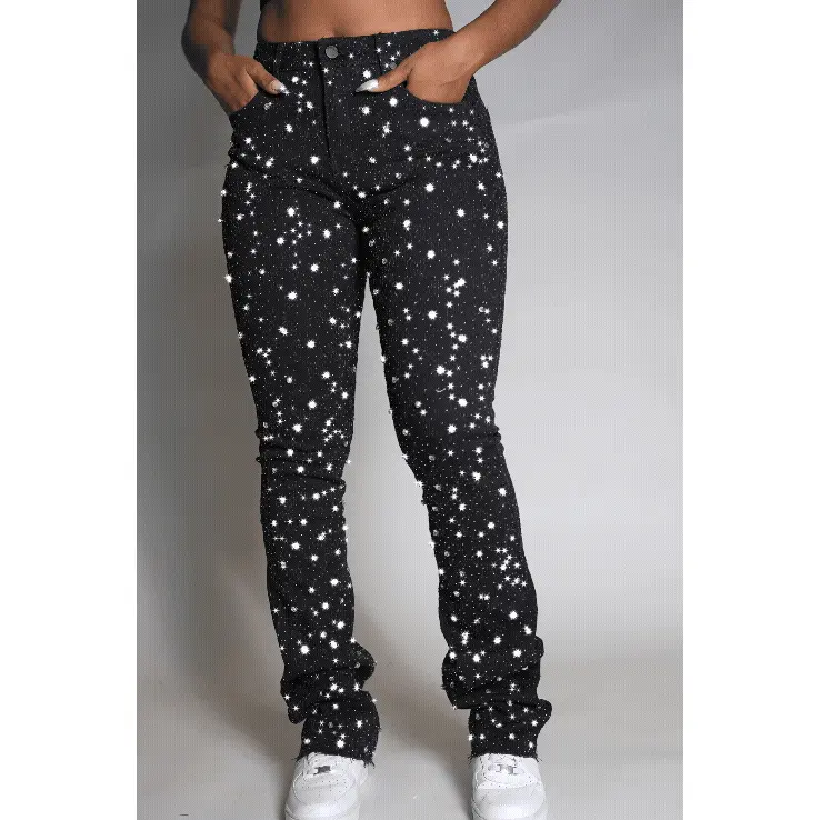 Sareka Black/Silver Rhinestone Stacked Flare Jean Sareka Black/Silver Rhinestone Stacked Flare Jean