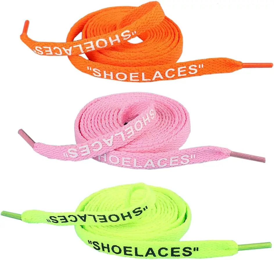 3 Pairs Shoelaces Text Printed Flat Shoelaces Replacement Shoe Laces for Sneakers Shoe Laces Swap  1.2M - Orange  Fluorescent Green