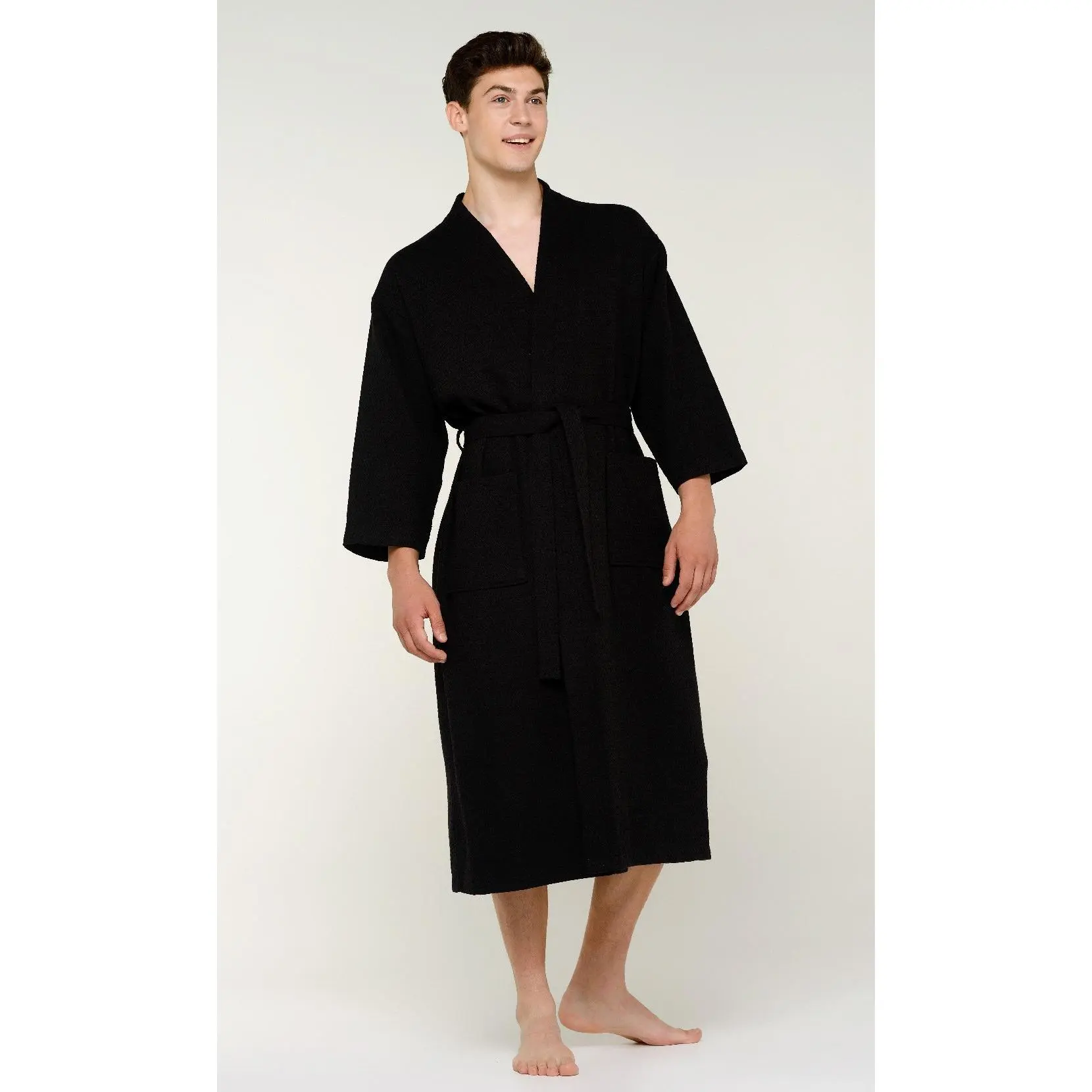 Turquaz Turkish Cotton Waffle Kimono Bathrobe Men