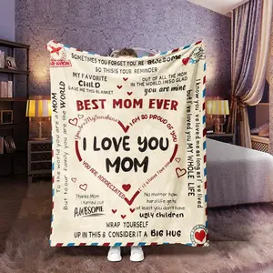 Letter To Mom Pattern Lightweight Washed plush Blanket, Soft Comfortable Warm Throw, Air-conditioned Room Warm Nap Blanket for Home Office Travel, Heartfelt Gift bath Blanket, Bedroom Accessories, Funny Gift